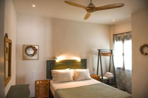 ガリッサスにあるDendrinos Houseのベッドルーム1室(ベッド1台、シーリングファン付)