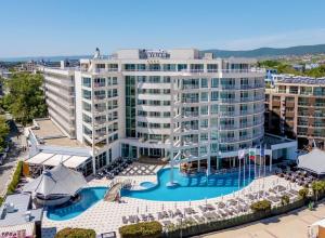 an aerial view of a hotel with a swimming pool at Effect Grand Victoria Hotel - Ultra All Inclusive in Sunny Beach