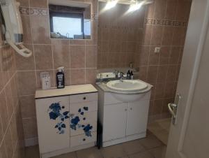 Un baño pequeño con lavabo e inodoro. en Gîte de Nirvana, en Figeac
