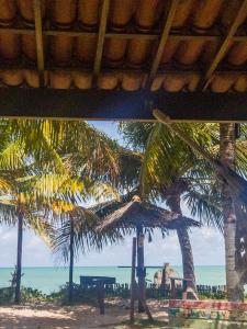 a view of a beach with palm trees and the ocean at Flat Ilha da Crôa in Barra de Santo Antônio