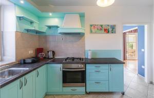 a kitchen with blue cabinets and a sink at Holiday Home Stgolubovo V in Krnjaloža