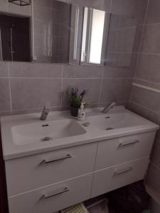 a bathroom with a white sink and a mirror at Le Brossolette 3 in Saint-Denis