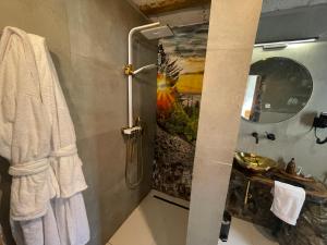 a bathroom with a shower and a sink at Wąkop 6 Agroturystyka Eco in Nowa Słupia +73 photos