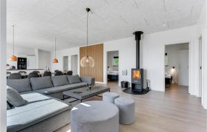 ハザスレウにあるStunning Home In Haderslev With Saunaのソファと暖炉のあるリビングルーム