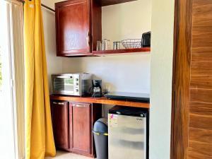 une cuisine avec un comptoir avec un micro-ondes dans l'établissement studio au coeur de la marina, à Puerto Aventuras