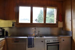ヴェルビエにあるChalet Christinaのシンクと窓のあるキッチン