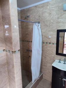 a bathroom with a shower with a white towel at Javier 1 in Santa Teresita