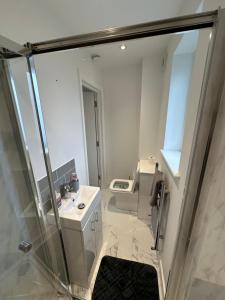 a bathroom with a shower and a sink and a toilet at 6 bedroom house in Orpington in Farnborough +67 photos
