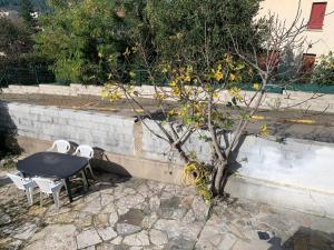a table and chairs sitting next to a tree at Appartement in Saint-Martin-de-Valgalgues