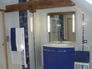 a bathroom with a sink and a mirror at La Grouas in Vauchrétien