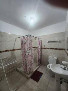 a bathroom with a shower and a toilet and a sink at Apartamento soñado de Playa in El Marite