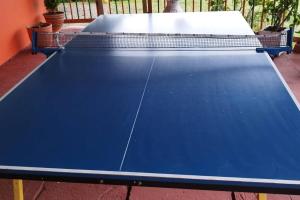 a blue ping pong table sitting on a patio at Finca en el Quindío - Arrullo Cafetero in Quimbaya