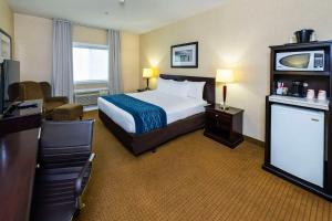 ein Hotelzimmer mit einem Bett und einem Fernseher in der Unterkunft Comfort Inn & Suites in Edson
