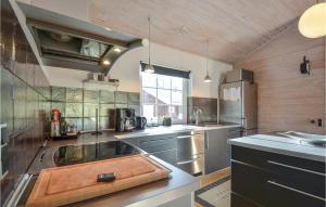 a large kitchen with a sink and a counter at Holiday Home Kærsangervej Ebeltoft in Øksenmølle