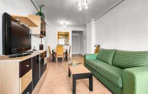 ein Wohnzimmer mit einem grünen Sofa und einem Flachbild-TV in der Unterkunft 2 Bedroom Gorgeous Apartment In Oropesa in El Borseral