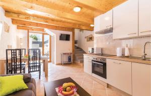 a kitchen and living room with a couch and a table at Gorgeous Home In Bibici With Sauna in Bibići +41 photos