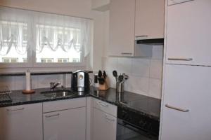 a white kitchen with a sink and a refrigerator at Executive 2 BD flat in city center - Hösch 1 in Zürich