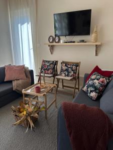 a living room with two couches and a tv at Kuca Oste in Banja Luka