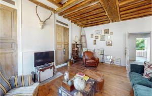 a living room with a couch and a tv at Lovely Home In Villeneuve-Sur-Yonne in Villeneuve-sur-Yonne