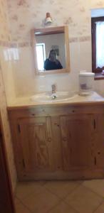 a bathroom with a sink and a mirror at Location appartement 6 personnes in Génos