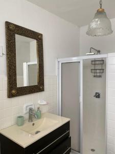 a bathroom with a sink and a mirror and a shower at Luna Menguante in Monterrey +45 photos