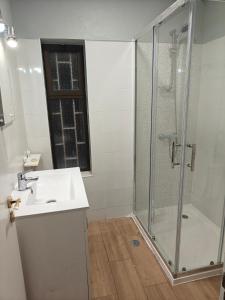 een badkamer met een wastafel en een douche bij Lagoon House in Santiago do Cacém