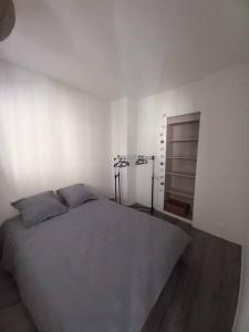 a bedroom with a large bed and a mirror at Appart Distillerie in Narbonne