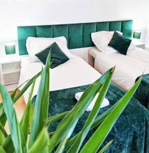 two beds in a room with a plant at KRK stop in Cholerzyn +4 photos
