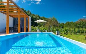 a swimming pool in a house with an umbrella at Villa Istria Green in Kršan
