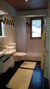 ein Badezimmer mit Waschbecken und Toilette und einem Fenster in der Unterkunft Apart Foresta in Samnaun