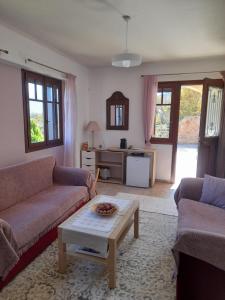 a living room with two couches and a coffee table at Anta's bnb in Ambelókipoi +51 photos