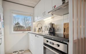 une cuisine blanche avec une cuisinière four supérieur à côté d'une fenêtre dans l'établissement Cozy Home In Haderslev With Wifi, à Haderslev