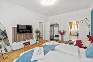 Posteľ alebo postele v izbe v ubytovaní Zentrale, stilvolle und gemütliche Wohnung
