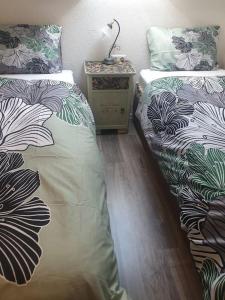 two beds sitting next to each other in a bedroom at -Alirina- Ferienwohnung, 2 Schlafzimmern,Parkplatz in Oberkotzau +29 photos