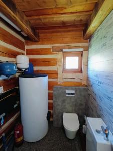 a bathroom with a toilet and a sink at Drevenica Tisovec in Tisovec +37 photos