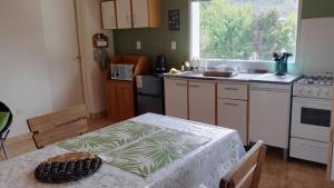 a kitchen with a table and a counter top at Alta Montaña Apart in El Chalten