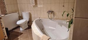 a bathroom with a toilet and a bath tub at Modern Villa in Chania in Perivólia +110 photos