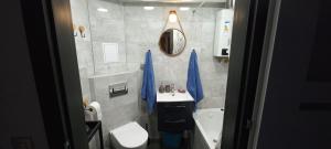 a bathroom with a sink and a toilet and a tub at Apartament JUKI 2, obok Katowice Wynajem na doby, krótkoterminowy, 2 pokoje, możliwość dodatkowych dwóch osób na rogówce w salonie za dodatkową opłatą, 37m2,- po kapitalnym remoncie, Wifi in Chorzów