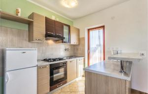 kuchnia z białą lodówką i drewnianymi szafkami w obiekcie 6 Bedroom Amazing Home In Bratulici w mieście Hreljići