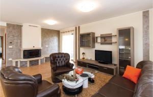 ein Wohnzimmer mit 2 Ledersesseln und einem TV in der Unterkunft Holiday Home Nedescina 49 in Nedeščina