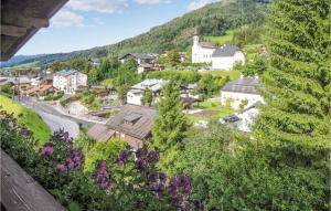 a small town in the mountains with purple flowers at Ferienwohnung In Flachau in Flachau