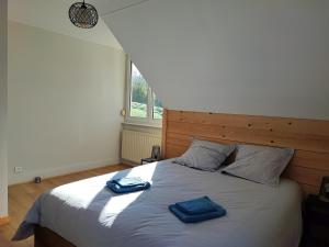 Rúm í herbergi á Le spitzacker gîte familial au calme