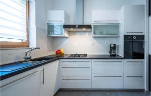 a kitchen with white cabinets and a sink at Lovely Home In Susnjevica With Kitchen in Šušnjevica