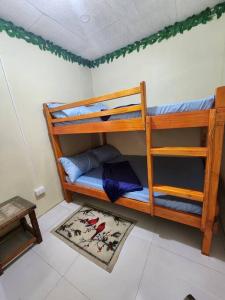 two bunk beds in a room with a rug at Ina Puring's House in Itogon +3 photos