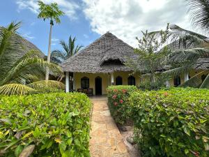 a house with a thatched roof and some bushes at Kiwengwa Bungalow Boutique Resort in Kiwengwa