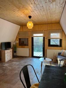 una sala de estar con un sofá y una mesa en Crângul Verde, en Minciuneşti