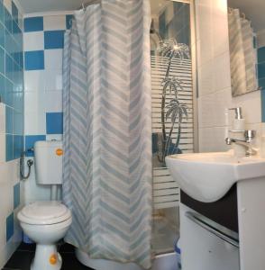 a bathroom with a toilet and a sink at Casa Discret Moieciu in Moieciu de Jos +11 photos