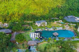 an aerial view of a resort with a swimming pool at Thung Nham Resort in Ninh Binh