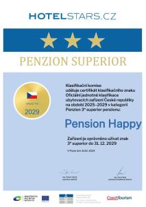 Certifikát, ocenenie alebo iný dokument vystavený v ubytovaní Pension Happy Superior