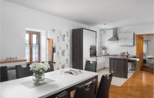 a kitchen and living room with a table and chairs at Villa Elia in Nova Vas